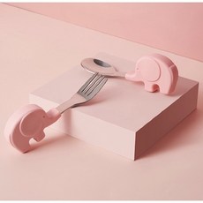 台灣發貨 不鏽鋼大象寶寶湯匙組 收納盒 不鏽鋼湯匙 大象湯匙 鯨魚湯匙 學習湯匙 學習餐具 兒童餐具, 小象-粉, 1個