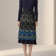 [랩스커트] 레이스 레이어드 망사 시스루 랩치마 미디 블루