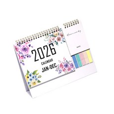 026 Jan부터 Dec까지의 트윈 코일 제본 월간 달력(스티커 포함), 1개, D