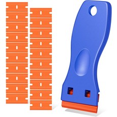 플라스틱 면도날 스크레이퍼 20개의 PCS 면도날이 포함된 도구로 윈도우 글래스에서 라벨 접착 데칼 스티커를 제거합니다파란색, Black-1PCS, 1개