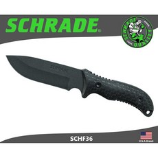 美國Schrade SCHF36直刀 6mm厚高碳鋼 Full Tang 附磨刀石打火棒尼龍刀套, 1個, 黑色