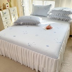 直销-床裙款冰豆豆提花凉席三件套可折叠可机洗空调冰丝软席, 凝膠注入記憶棉, 小熊-蓝【床裙款】