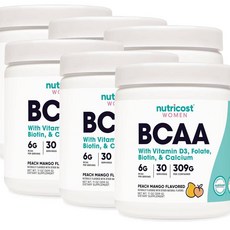 뉴트리코스트 아미노산 비타민D3 엽산 비오틴 칼슘 복숭아망고맛 Nutricost BCAA, 6개, 309g