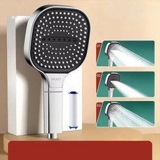 강력 고압 샤워헤드 13cm 대형 패널 3 가지 모드 조정 가능한 샤워 헤드 마사지 필터 요소 홈 욕실, 05 Silver Shower, 1개