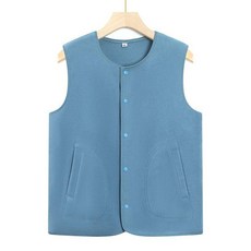 가을 겨울 여성 중년 엄마용 두꺼운 플리스 자켓, 4XL 65.0-70.0kg, 블루 플리스안감없는조끼