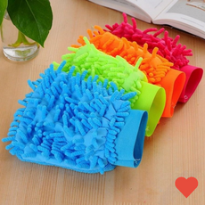 극세사 양면 청소 걸레 장갑 먼지털이 물걸레 먼지제거 다목적 세척용, 네온그린, 1개