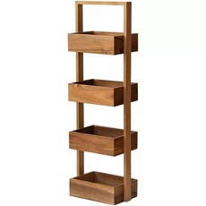 목재 선반 보관함 단단한 거실 욕실 주방 수납장 아카시아 25x18.5x88cm, 내추럴우드 3단 바퀴 포함