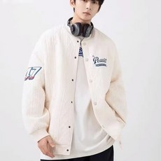 남녀공용 캐주얼 니트 자수 야구점퍼