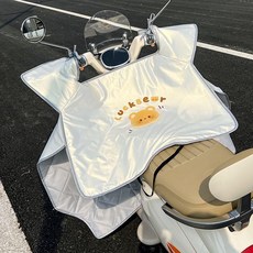 電動車擋風被 夏季薄款防曬遮陽可愛圖案, 1個, 【亮珠光柔軟】-可愛熊（防曬）