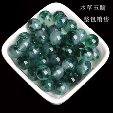 台灣出貨 水草玉髓散珠子 串珠 diy串珠配件 圓珠飾品材料 diy手作材料 水晶珠 散珠 水晶手鏈 玉髓散珠子, 1個, 水草6毫米【30顆】單圈