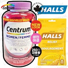 센트룸 캐나다 내수용 100% 정품 250정 대용량 8개월분 포우먼 여성 멀티비타민 + 호올스 무설탕 기침캔디사탕 허니레몬 1팩 캐나다현지 소싱 검수 직배송[라토나 특별 기획상품], 1개