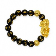 【幸運星】現貨 實拍 貔貅手鏈 開光 六字真言黑曜石佛珠 沙金貔貅 開運招財 手串 送戒指 生日禮物