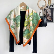 春秋斜紋90大方巾文藝披肩印花油畫花卉絲巾百搭防曬裝飾領巾頭巾