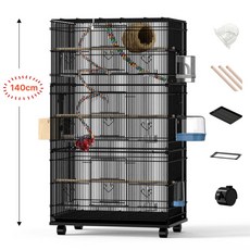 버드빌라 초대형 앵무새 새장 이동식 특대형 케이지 놀이터 78 x 48 x 140, 1개, 블랙