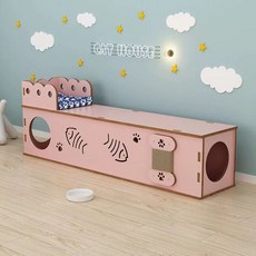 원목 박스 나무 고양이 캣타워 사각 스크래치보드 터널 숨숨집, K. 분홍색 길이 80cm, 1