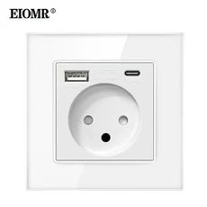 쿠쿠스토어 EIOMR 화이트 크리스탈 유리 이스라엘 B 타입-C 충전 벽면 콘센트 AC 230V 1A TV 도어벨 커튼, 01 B Type C Socket