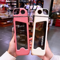 色麗雅夏季創意塑料水杯男女生高顏值防摔方形吸管水杯小學生水壺, 薔薇色,350ml, 1個, 350ml