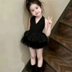 女童露背復古裙子