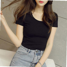 크롭티 솔리드 슬림 타지 유행을 않는 반팔 여성 59000EA 1EA, 블랙