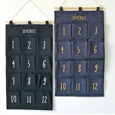 棉麻壁掛收納袋 12格數字置物袋 牆面裝飾, 月份,米色, 米色