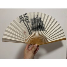 京扇子 名家複製畫 山水風景摺扇, 如圖所示, 1個