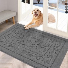 FON 온EYI 실내 도어 매트 50.8cm x 81.3cm(20인치 32인치) 먼지 트래퍼 미끄럼 방지 입구 러그 세탁 가능 흡수성 웰컴 매트 전면 뒷문 및 입구용 로, 다크 그레이
