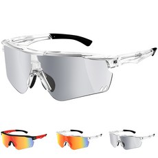 Zebeer 남녀 공용 스포츠 선글라스 투명 변색 렌즈, 변색 회색 렌즈 + 투명 프레임, 1개