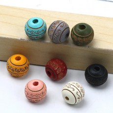 나무 구슬 컬러 조각 장식 패턴 라운드 공 만들기, A. 10mm 10pcs, 7. Random mix