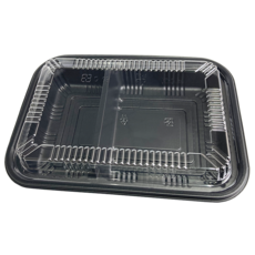 盒作社 內嵌式雙格餐盒201 (整箱600組優惠中) 黑色塑膠可微波外帶一次性餐盒, 1個, 內崁雙格餐盒(1組50入)