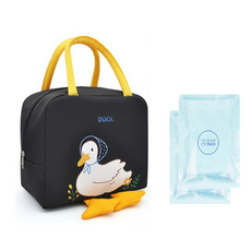 헬퍼샵 오리 보온 보냉백 5종 색상 도시락 가방, 블랙 1개 + 젤 아이스팩 세트