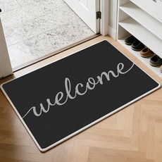 字母Hello進門地墊防滑橡膠家用腳墊仿亞麻玄關入戶門Welcome深灰-薩麗麻48*78cm, 1個, Welcome深灰-薩麗麻