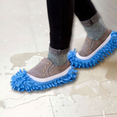 극세사 청소용 발바닥 슬리퍼 걸레 미세청소 바닥청소, 블루