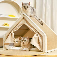 라피아노 고양이집 대형 고급빌라 스크래쳐 펫하우스 강아지집, 1개, 브라운