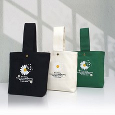 언즈 데이지 하트 데일리 에코백 스마일 캔버스백 쇼퍼백 도시락 텀블러 미니 손목 가방, 아이보리 하트 데일리, 1개