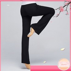 【可開票】-成人 女芭蕾舞蹈褲 休閒健身黑色棉體操喇叭褲, 黑色-莫代爾-長褲,2XL 身高173-176cm