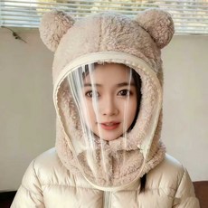 귀여운 동물 겨울 따뜻한 방한 방풍 모자 얼굴보호 투명마스크 일체형 겨울 보온 방한모자목도리 털모자(귀여우면서 따뜻하며 겨울에 외출 시 필수품)