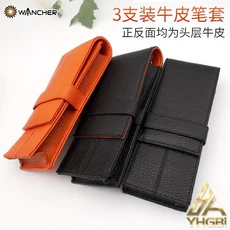 Wanr 가죽 만년필 케이스 소가죽 펜 3 개 홀더 파우치 슬리브 연필 가방 사무용품, dark brown