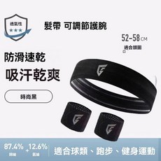 零著感頭帶 瑜珈頭帶 萬用頭戴 跑步運動頭帶 美容髮帶 健身頭帶 吸濕速乾 極舒適觸感頭帶 戶外防滑速幹運動髮帶, 時尚黑髮帶+可調節黑色護腕1對, 1個