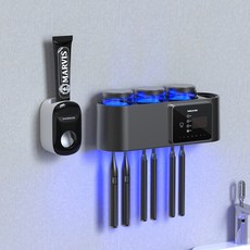 電動nb003 間壁掛式置物架 智能烘乾牙刷消 毒器收納紫外線 楊維免打孔衛生, [三杯]黑色+手動牙膏器
