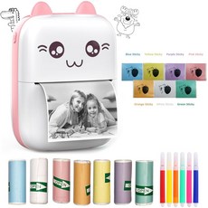 IOS 안드로이드호환미니 휴대열전사 프린터 저널 DIY 스크랩북 노트 목록 라벨 메모 7 롤 용지, Pink printer-7R-PEN