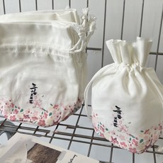 三里桃花 櫻花束口袋 棉麻收納袋, 4個飾品收納袋