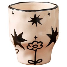 가와시마야 빈티지 페인팅 세라믹 컵 280ml B-1127, 블랙 스타, 1개