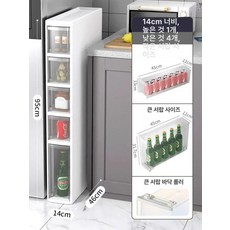 주방 틈새장 20cm 2단 틈새수납장 우측 선반 우측형, 1칸, 14cm 폭 5단 높이 [숨겨진 바퀴 포함]