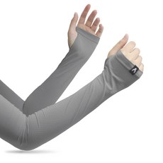 體溫魔術師 洞洞涼感指洞袖套 防曬透氣降溫抗UV彈力袖套, 灰, 1套