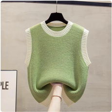 쌍천 여성 골프 나시 라운드 배색 민소매 티셔츠 얇은 민소매 니트 레이어드 골프웨어 조끼 A251214013