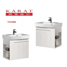 KARAT凱樂衛浴 米萊清悟 開放側櫃收納 防水浴櫃 陶瓷盆 白色 淺木紋PVC浴櫃 (愛琴海廚房), 1個, 52公分,左開放側櫃