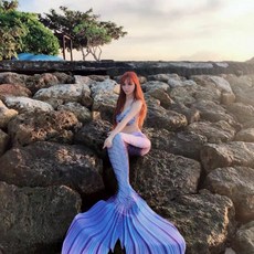 美人魚尾巴訓練教學海洋館表演潛水寫真泳衣尾巴彈力面料, 寶藍色尾巴上衣兩件套