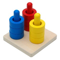 Elite Montessori 컬러 도웰에 나무 컬러 디스크 3개 6개월 이상 만 1세 아기 뇌 발달 및 눈과 손 조정 활동