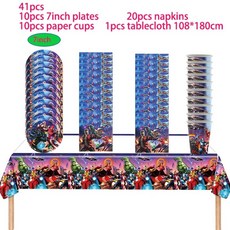 생일 파티 학예회 이벤트 할로윈 용품 어벤져스 풍선 스파이더맨 아이언맨 헐크 슈퍼 히어로 장식 식기 배너 배경, Other, 41pcs 7inch C