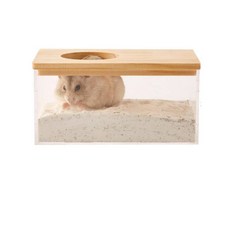 懶懶喵 倉鼠浴室 浴砂盆 透明倉鼠廁所 尿砂盆 挖掘盒 小寵便盆, 1個, 長方形, (小號)